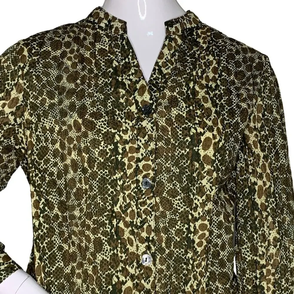 Kim Rogers Top Button Down Size M Brown Animal Print
